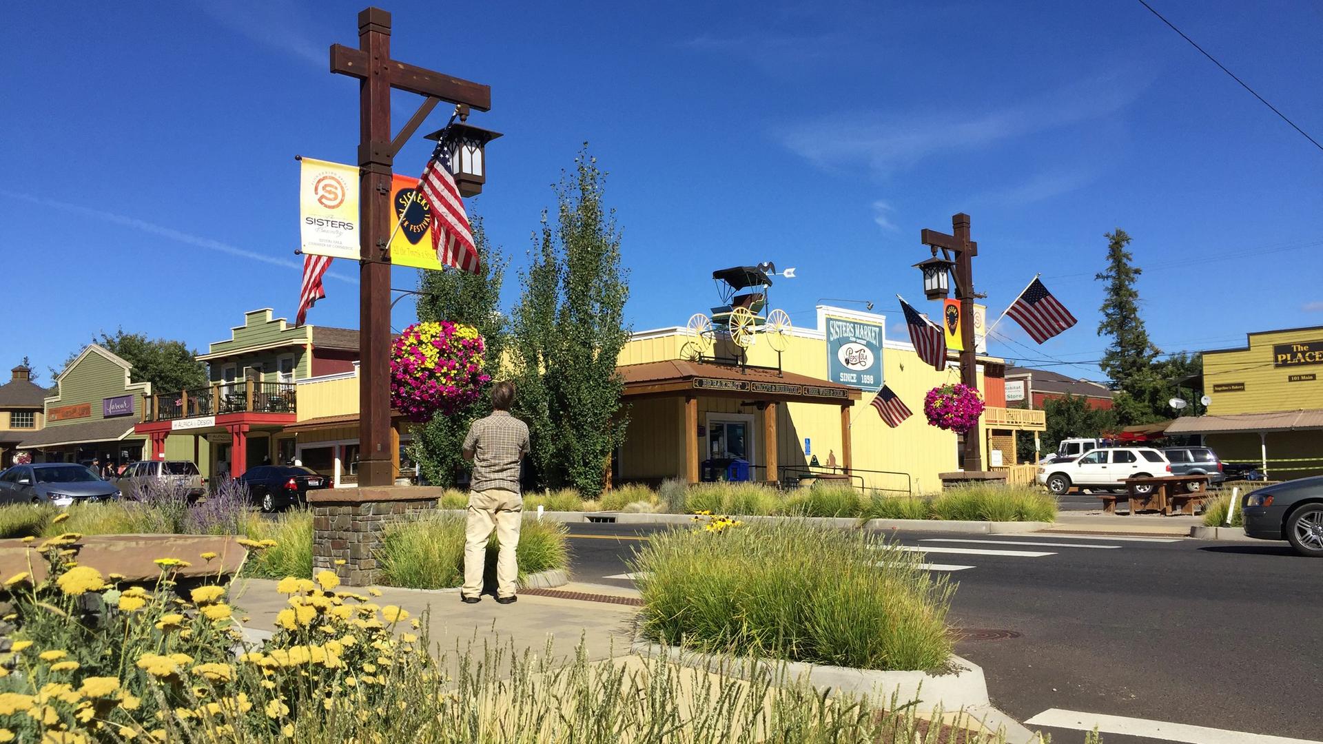 Detail of plantings and lightpost on Cascade Avenue