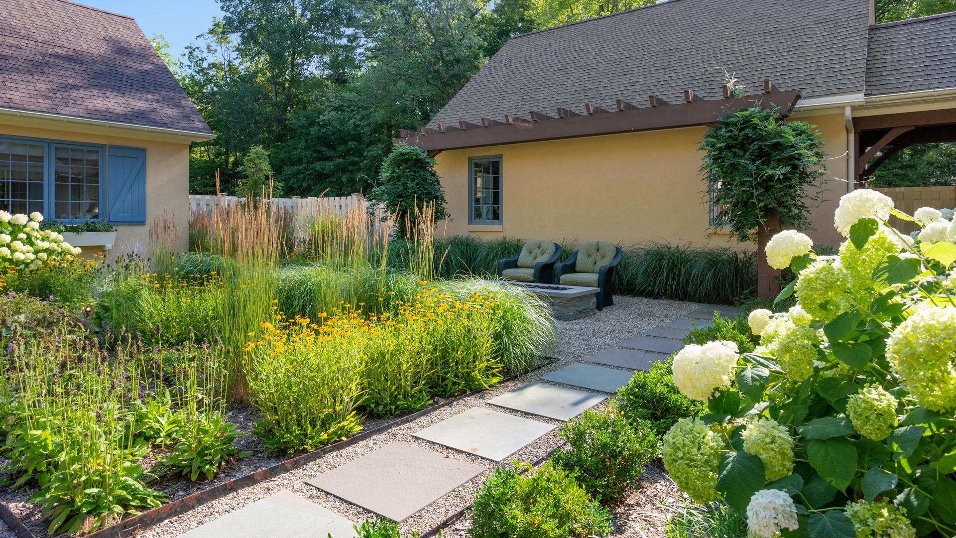 Detail of courtyard and plantings at Michigan residence
